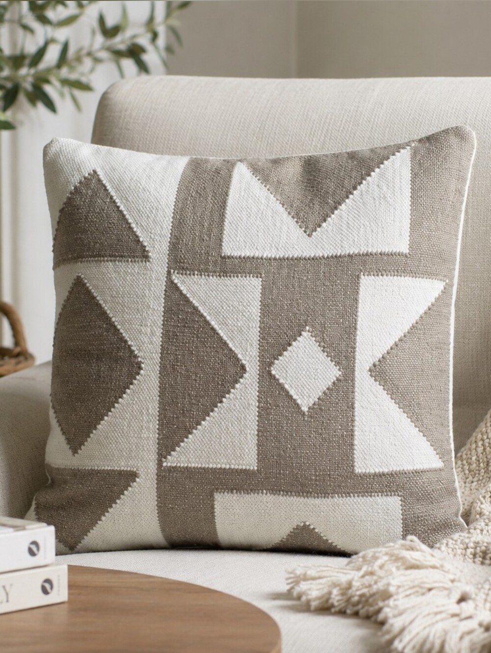 Article Geometric Accent Pillow - Cream and Tan